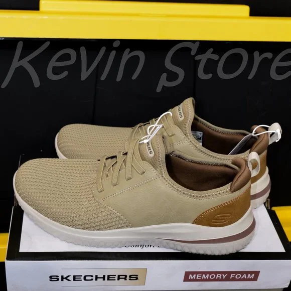 Skechers Men's Delson Slip On Sneaker Taupe - Picture 1 of 7